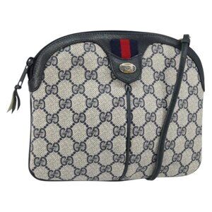 GUCCI GG Supreme Sherry Line Bag PVC Navy Gold Red 904 02 047 Auth ep12415